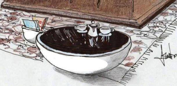 tavolino a forma di tazza al cioccolato